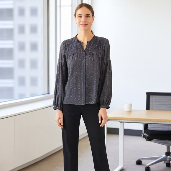 Chico's Top NWT Women's Sz 3 (XL) Embellished Cool Gray Metallic Pullover Sheer - Picture 1 of 8